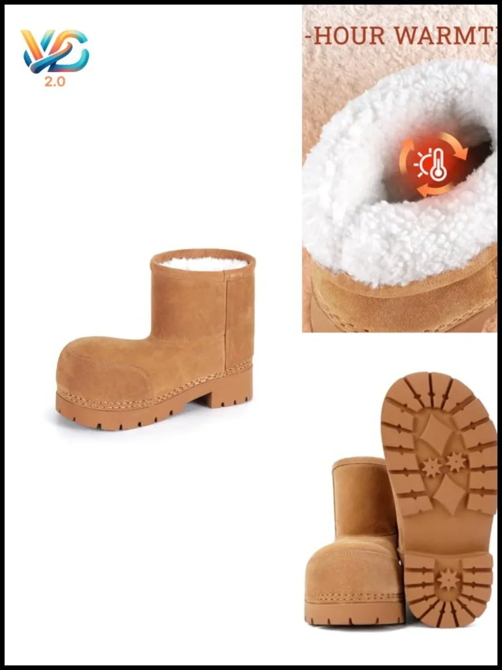 Faux Fur Lined Waterproof Platform Snow Boots Ankle Anti Slip Winter Booties